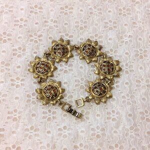 New Multi Link Sun Flowers Gold Tone Bracelet Women's Jewelry Gifts